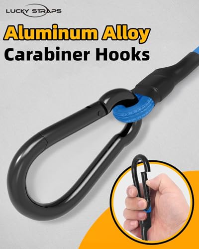 Image of 8 Pcs 18 Inch Carabiner Bungee Cord with Aluminum Alloy Hooks, Blue Bungee Straps with Superior Elasticity & Excellent UV Protection for Luggage Rack, Cargo, Hand Carts, Bike, Camping, Outdoor