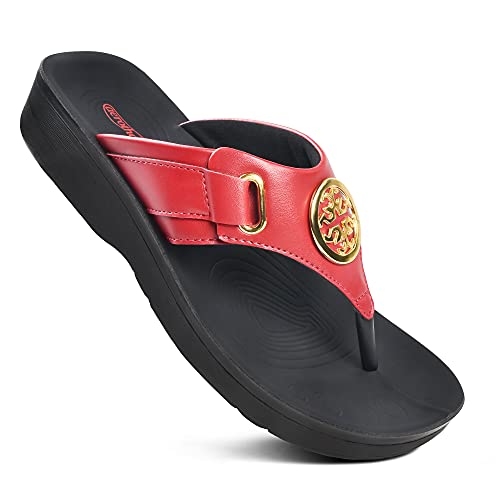 Image of AEROTHOTIC Arch Support Flip Flops for Women Comfortable Stylish Straps with Non Slip Footbed Fashion Dressy Sandals Outdoor Travel Vacation Essentials
