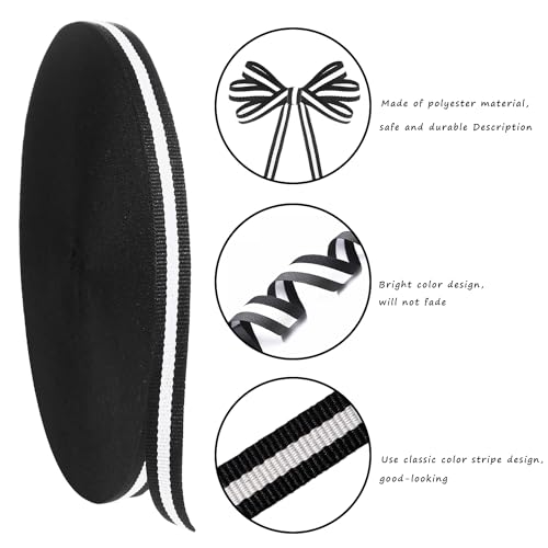 Rolo de fita listrada preta e branca, 9,5 cm de largura, 50 metros de tecido de poliéster com listra