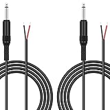 Bolvek 2 Pack 6ft Speaker Wire to 6.35mm 1/4 inch TS Mono Male Plug Adapter Connector to Bare Wire O