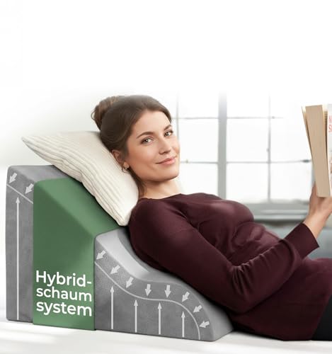 WELL B4 Ergonomisches Lesekissen für Bett und Sofa – Bequemes Rückenkissen mit Memory Foam – Verwendbar als Reflux Kissen, Keilkissen Bett, Bettkissen Rückenlehne im Sitzen und Liegen, GRAU
