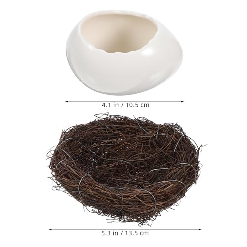 Cuenco de postre de cerámica con forma de cáscara y base de ratán natural CRAFTHROU 3