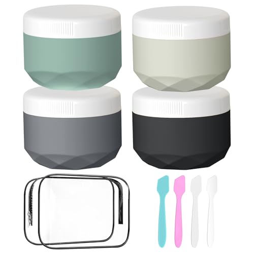 Travel Containers for Toiletries, 4-Pack TSA Approved Silicone Jars (1oz) - BPA Free Leakproof Cosmetic Containers for Creams, Lotion, Skincare & Makeup with Bonus Waterproof Bag-Mix Grey
