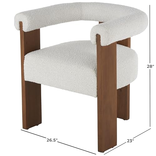 Deco 79 Polyester Living Room Accent Chair Curved Back Mid Century Modern Round Boucle Side Chair with Brown Wood Frame, Corner Chair 27" x 23" x 28", Cream by Deco 79 - Used condition - Image 5