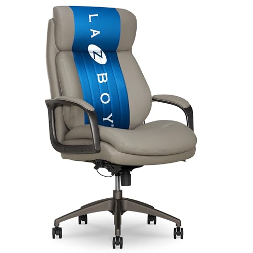 La-Z-Boy Nova Executive Office Chair - Ergonomic High Back Desk Chair with AIR Lumbar Support - Comfortable Computer Chair for Home Office - Vegan Leather - Gray