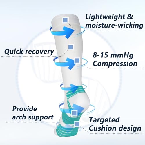 LIN PERFORMANCE 3 Pairs Light Compression Socks for Women and Men 8-15 mmHg Knee High Support Sock for Running Sport Athletic2