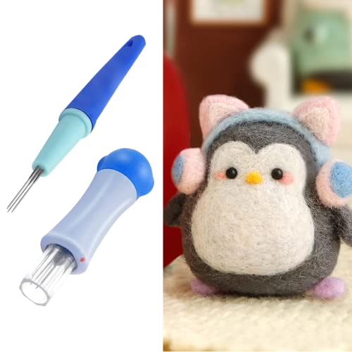 Image of 2 Pack Wool Felting Tools - Pen Style with 3 Needles & Punch Style with 7 Barbed Needles for DIY Patchwork & Handicraft