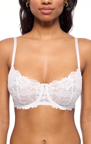 Emma Underwire Lace Bra, Unpadded Sheer Lingerie for Women, Perfect Everyday Balconette Demi Bra