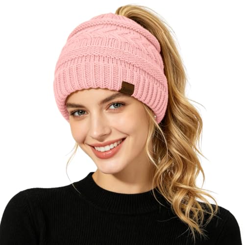 Rosoz 1&2 Packs Ponytail Beanie for Women,Winter...