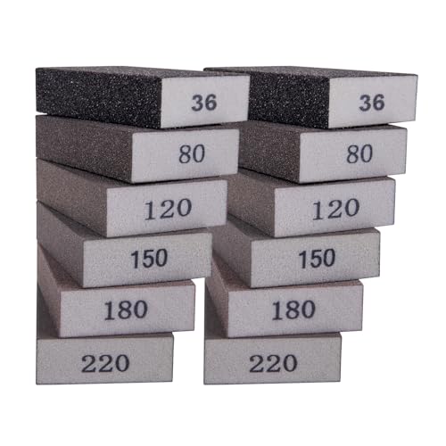 12 stück schleifschwamm holz,schleifschwämme 6 grits (36/80/120/150/180/220),schmirgelpapier holz,schmirgelpapier metall,schmirgelpapier fein,schleifpapier wand,stahlschwamm,schleifklotz schleifblöcke