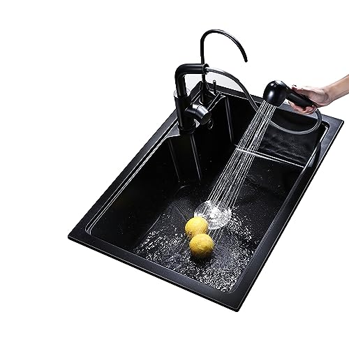 Évier de cuisine quartz noir monocuve antitache et robinet eau filtrée