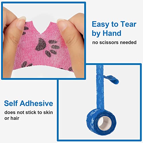 6 Rollen Selbsthaftende Bandage Hund Vet Wrap Pet Selbstklebender Verband 5cm x4,5 m Cohesive Bandages Haftbandage Elastische Binde Fixierbinde für Katze Hund Pferd Finger