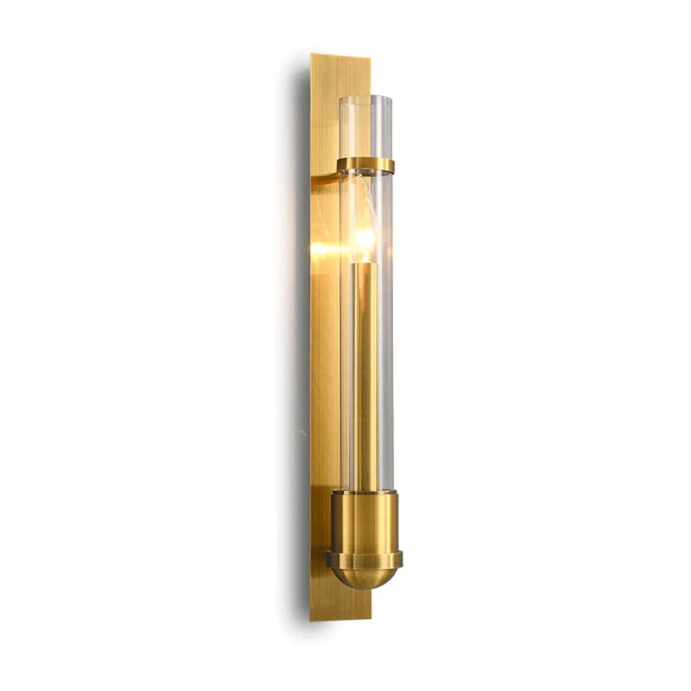 CWCQGH Wall Sconces, Aluminum Long Wall Lamp, Brushed Brass Wall Sconce with Long Tube Glass Shade Wall Washer, Simple Living Room Corridor Decorative Lighting Wall Light, Bedroom Flute Wall Lamps