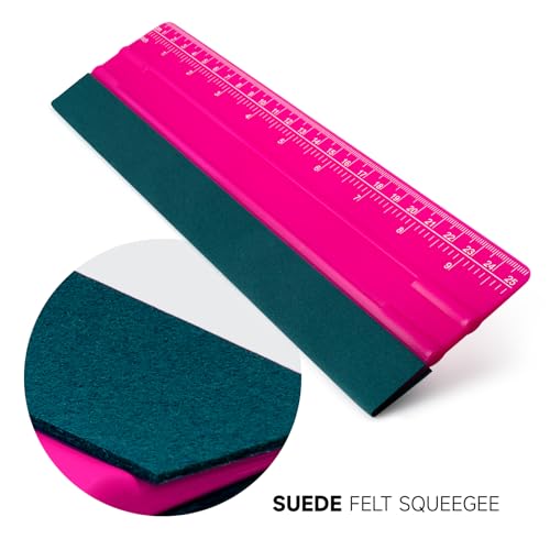 Image of FOSHIO Professional Squeegee for Vinyl, Decals, Sticker Paper, Wallpaper, Window Film, Craft, Suede Felt Squeegee Smoothing Tool with Ruler, Pink (10 inches)