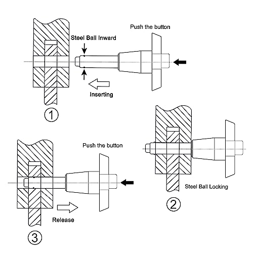 QUARKZMAN 2 Stück T-Griff Verriegelungsstifte, 6mm x 50mm Schnellverschlussstifte Verwendungslänge Edelstahl Druckknopf-Schnellspannstift Kugelsperrbolzen