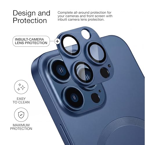 Image of amazon basics Premium Mag-Safe Case for iPhone 14 Pro Max | Shockproof & Anti-Scratch Cover | Soft Silicone with Wireless Charging | Camera Lens Guard - Blue