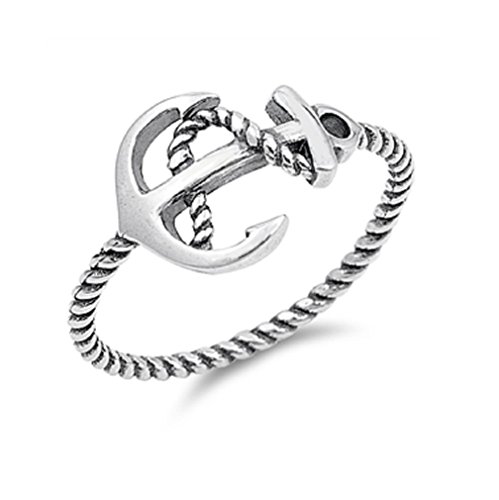 CloseoutWarehouse 925 Sterling Silver Sideways Columbus Anchor Oxidized Ring