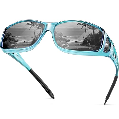 Each Cool Gafas de sol para hombres y mujeres, gafas de visión nocturna antirreflejos, gafas de sol envolventes UV400, Lente gris/marco azul transparente