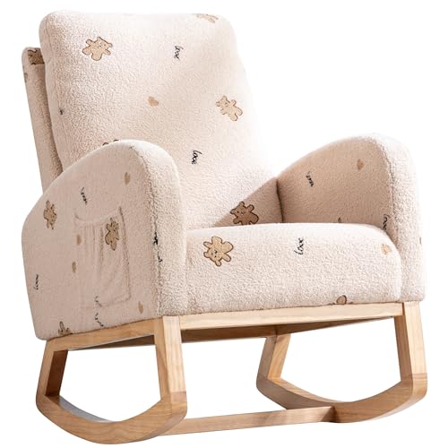Image of Chifee & Vingol Rocking Chair Nursery Sherpa Boucle Nursing Glider Rocker Chair, Teddy Beige