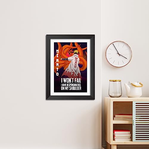 Image of TenorArts Minato Namikaze Poster Naruto Anime Quotes Laminated Photo Frame Painting with Matt Finish Black Textures (12 inches x 9inches)