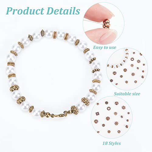 Ph Pandahall 540Pcs Tibetan Spacer Beads 18 Styles Red Copper Spacer Beads Flat Alloy Bead Spacers Jewelry Loose Beads Metal Craft Beads For Bracelet Necklace Jewelry Supplies #TOP4