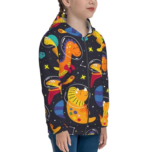 Dinosaurs in Space Kid Hoodies Boys Zip Up Sweatshirts Girls Pullover with Pocket4