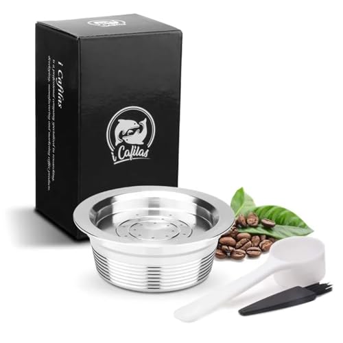 Image of i Cafilas Refillable Coffee Pods, Stainless Steel Reusable Coffee Capsule Compatible for LAVAZZA A MODO MIO Espresso Coffee Machines + 1 Reusbale Spoon + 1 Brush with/Without Coffee Tamper (Capsule)