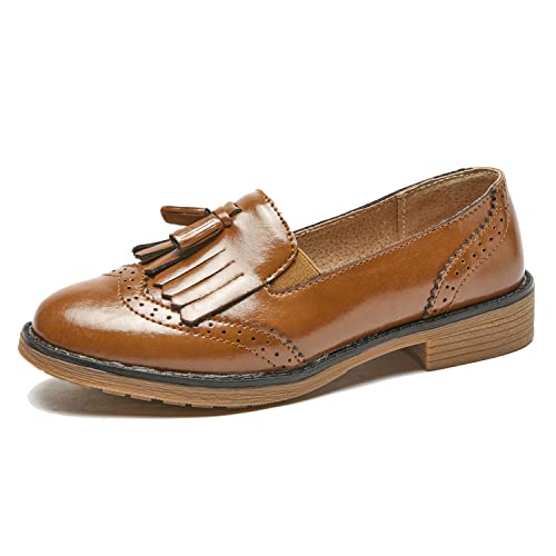 Truland Women’s Leather Penny Loafers –Slip On Wingtip Oxfords Tassel Loafers Comfortable Casual Dressy Shoes For Office Work (8.5 D(M) Us,Brown) #TOP5