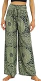 Adigau Women Fashion Boho Pant Casual Wide Leg Trousers Summer High Waisted Pants Loose Printed Trouser Lightweight Drawstring Pant Rose Dark Green One Size