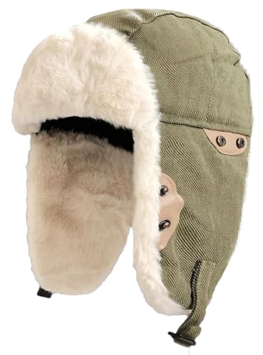 Aviator Hat Ushanka Trapper Hat for Men Women Winter Hats Faux Fur Russian Hat Pilot Hats Outdoor Skiing Cap with Ear Flaps ArmyGreen