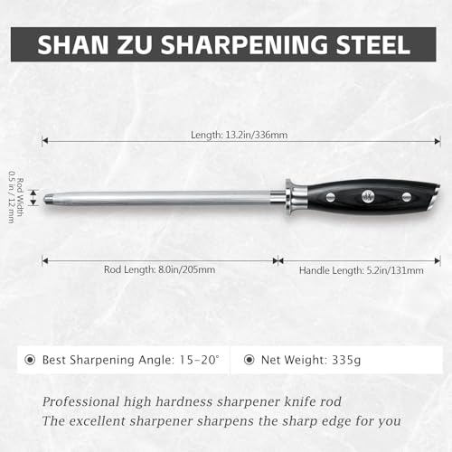 SHAN ZU Wetzstahl 20 cm, Japanischer Messerschärfer, Wetzstahl aus Hochkohlenstoffhaltigem...