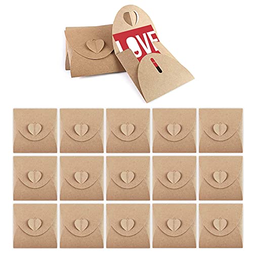 50 Piezas Sobres de Papel Kraft en Blanco, Sobres de Papel Kraft, Sobres de Corazón, Mini Sobres, Sobre de Regalo con Papel Kraft, Utilizados para Postales, Tarjetas de Regalo (Marrón) Cover