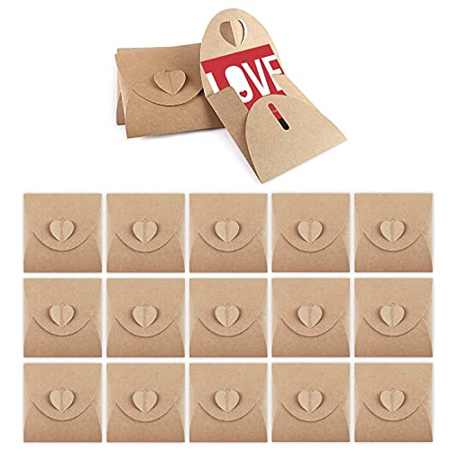 50 Pezzi Buste in Carta Kraft da Vuote, Buste di Carta Kraft, Buste a Cuore, Buste Mini, Busta Regalo con Kraft Carta, Utilizzate per Cartoline, Carte Regalo (Marrone)