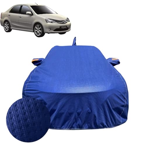 Image of Car Cover for Toyota Etios (2010-2020) | 100% Waterproof Cover with Antenna & Reflective Mirror Pockets | Dustproof, Scratchproof, Heatproof Etios Car Cover |Soft Cotton Lining| Blue