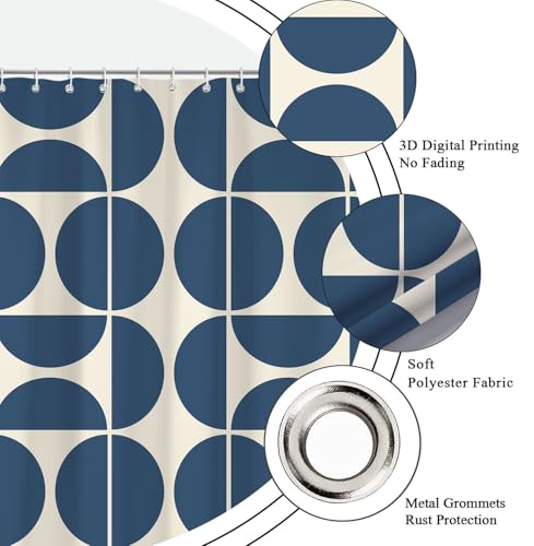 Yuphive Dark Blue Mid Century Modern Shower Curtain, Boho Abstract Geometric Retro Art Shower Curtains for Bathroom, Colorful Unique Pattern Polyester Fabric Shower Curtain Set 12 Hooks 72X72IN by Yuphive - Used condition - Image 5