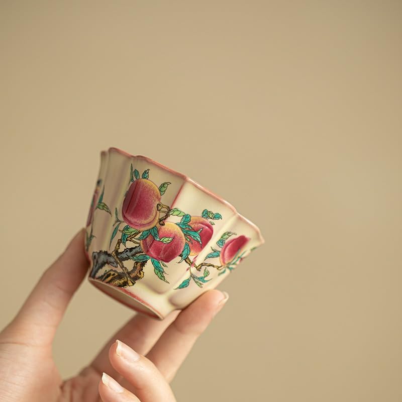 Tea Cup Pastel Nine Peach Chinese Style Teacup Master Ceramic Exquisite Flower Mouth Kung Fu Set Soaking Container