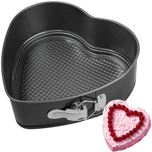 Xygobla Heart-Shaped Springform Cake Tin - 10-inch Carbon Steel Non-Stick Pan with Removable Base & Oil Brush for Cheesecakes, Chiffon & Quiche