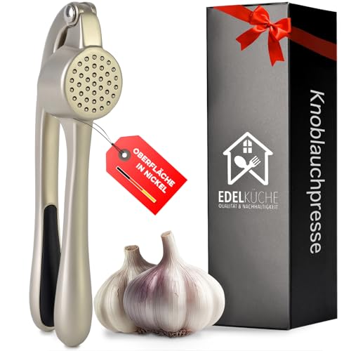 EdelKüche Premium Knoblauchpresse für Knoblauch & Ingwer (ohne Schälen) | Spülmaschinenfest | Ingwerpresse, Küchenutensil, Küchenwerkzeug | Praktisch und Pflegeleicht | Einfaches Pressen (Nickel) EdelKüche Premium Knoblauchpresse für Knoblauch & Ingwer (ohne Schälen) | Spülmaschinenfest | Ingwerpresse, Küchenutensil, Küchenwerkzeug | Praktisch und Pflegeleicht | Einfaches Pressen (Nickel)