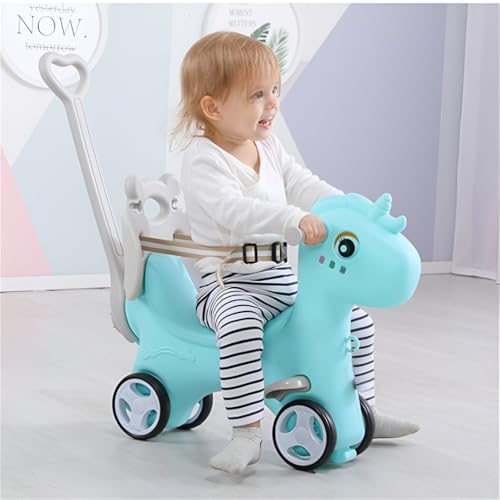 Runboll Rocking Horse for Toddlers, Baby Rocking Toy with Push Handle, Backrest & Detachable Balance Board, Riding Horse Toy for Baby Girl and Boy, 1-3 Years Old Kids Riding Birthday