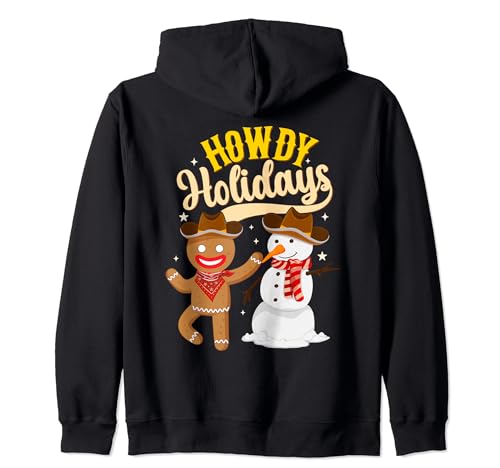Western Christmas Cowboy Gingerbread Snowman Howdy Holidays Felpa con Cappuccio