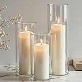Mavelune 12-Pack White Pillar Candles with Glass Cylinder Vases - Elegant Tall Candle Holders for Weddings, Events, and Home Décor Centerpieces (12)