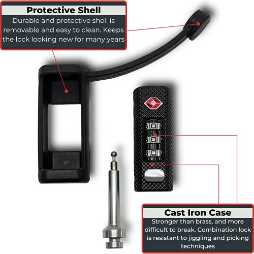 Tsa Approved Tactical Gun Case Lock, Black With Protective Rubber Sleeve & Cut-Resistant Monoshaft Secure Single Shaft Padlock For Guns, Luggage, Rifles, Pistols, & Revolver Cases-Child Safe #TOP1