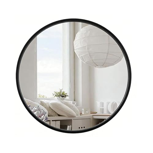 Espejos redondos de pared Ø70cm con marco de aluminio negro, ideales para decorar tu recibidor 2