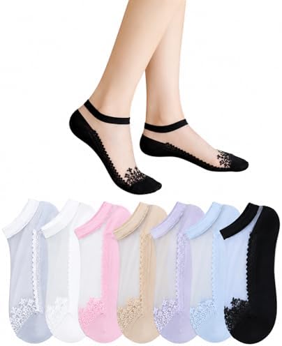 NICSY Socks for Women 5 Pairs socks Transparent Ultra Thin Lace Invisible Socks, Fishnet Socks, Summer Socks, Style Mesh Sheer socks