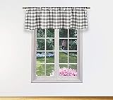 Bathroom And More Collection Kingston Plaid Gingham Checkered Curtain Valance Set for Small Kitchen Window, Cafe, Bath, Laundry or Bedroom, 58 X 15 Inch, Gray