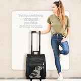 2IN1 Transporttasche mit Rollen bis 15kg Rucksack Trolley Hund Katze Hunderucksack Tasche (Schwarz)