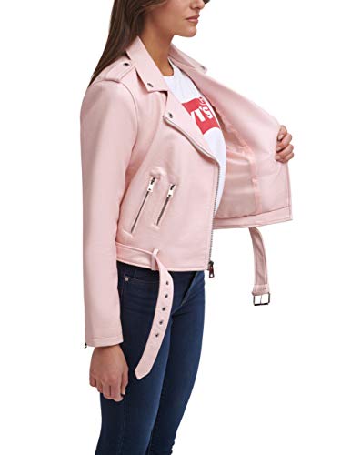 Levi's Women's Faux Leather Belted Motorcycle Jacket (Standard And Plus Sizes), Sepia Rose Croc, Large #TOP3