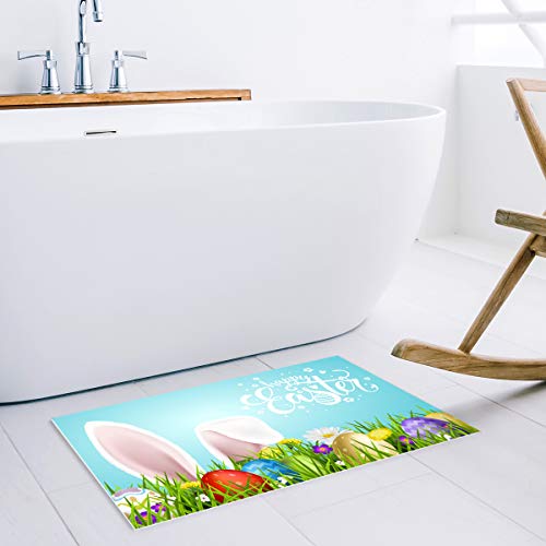 Entrance Way Door Mats Bath Mats Welcome Rugs Happy Easter Rabbit And Colorful Eggs Printed Indoor Mat Rubber Backing Floor Mat For Kitchen/Bedroom/Office 20X31.5Inch #TOP1