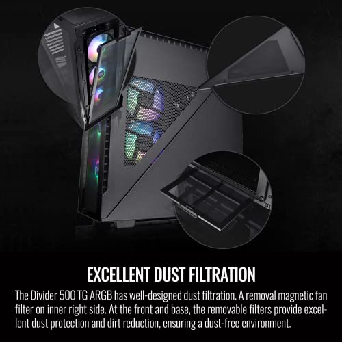 Image of Thermaltake Divider 500 TG Black Color ARGB ATX Mid Tower Tempered Glass Computer Case with 3 120mm 5V ARGB Front Fans + 1 120mm Standard Rear Fan + 2 Symmetrical Triangular Panels CA-1T4-00M1WN-01