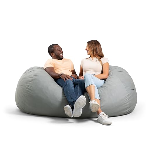 Image of Big Joe Fuf 6Ft Giant Lounger Foam Bean Bag Chair, Oversized Couch with Removable Cover for Kids, Teens, Adults, Fog Lenox, Durable Woven Polyester, 6 Foot
